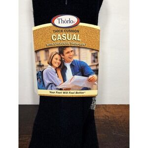 Thorlos Casual Thick Cushion Crew Socks Black CLT-15 Men's XL 13-15 Made in USA